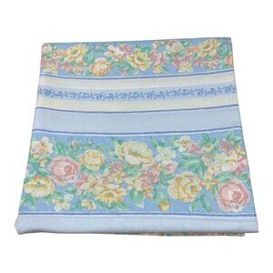 Vintage Westpoint Stevens Queen Size Floral Yellow Blue Pink Flat Sheet MCM